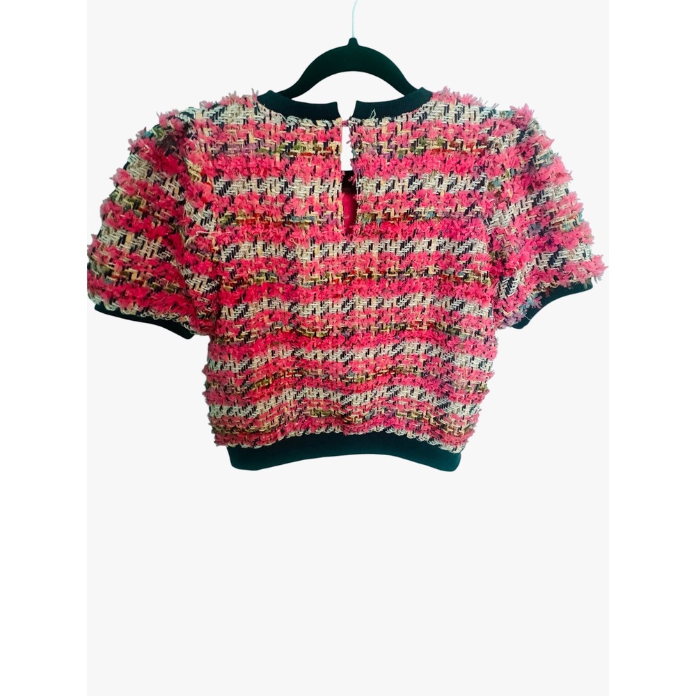 Women's NWT LUREX TWEED RIB CONTRAST Top sz small -pink & blue - Picture 3 of 10